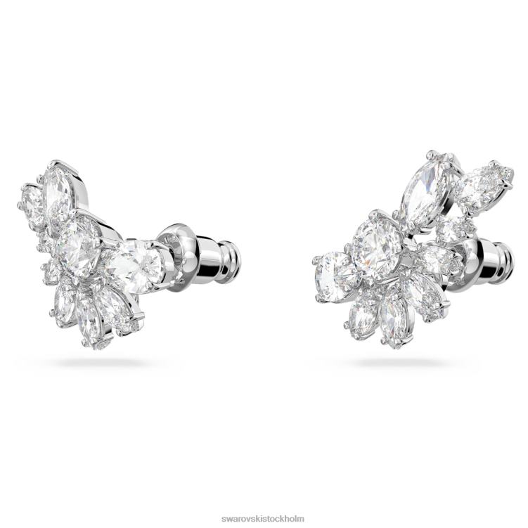Swarovski gema droppe örhängen P28L854 Smycken asymmetrisk design, blandade snitt, blomma, vit, rodiumpläterad