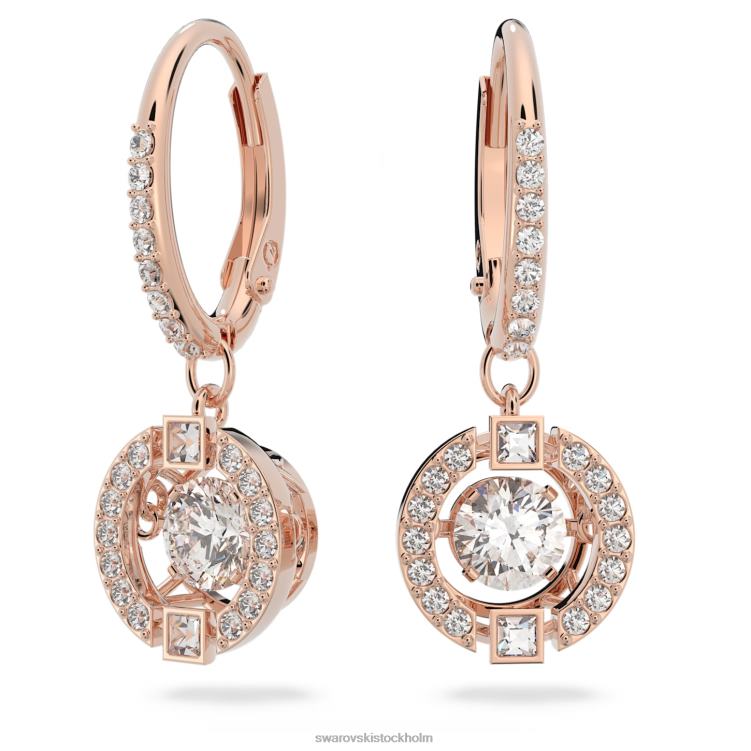 Swarovski gnistrande droppörhängen för dans P28L772 Smycken rund skuren, vit, roséguld pläterad