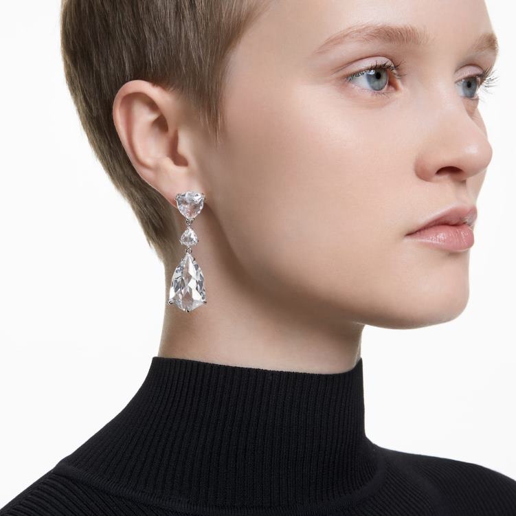 Swarovski mesmera droppe örhängen P28L755 Smycken blandade snitt, vita, rodiumpläterade