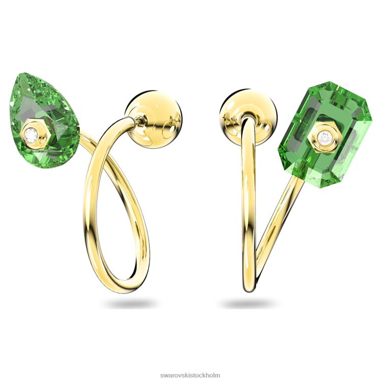 Swarovski numina droppe örhängen P28L782 Smycken asymmetrisk design, blandade snitt, grön, guldfärgad