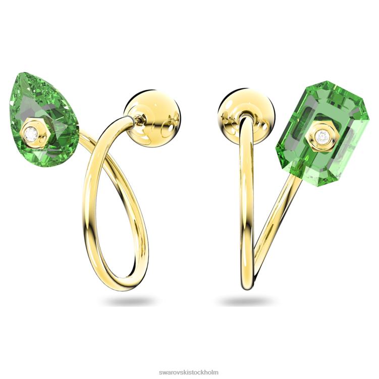 Swarovski numina droppe örhängen P28L782 Smycken asymmetrisk design, blandade snitt, grön, guldfärgad
