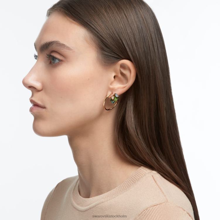 Swarovski numina droppe örhängen P28L782 Smycken asymmetrisk design, blandade snitt, grön, guldfärgad