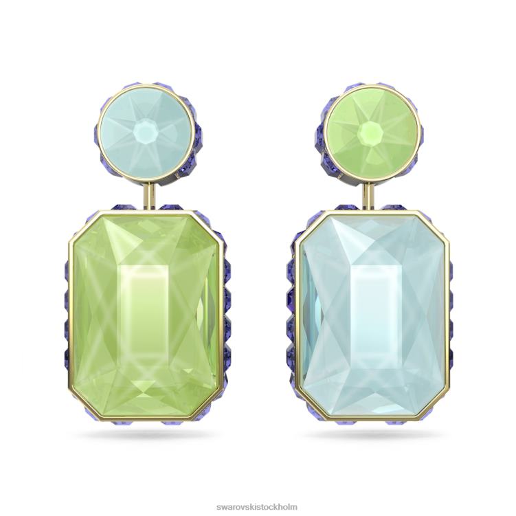 Swarovski orbita droppe örhängen P28L779 Smycken asymmetrisk design, octagon cut, flerfärgad, guldfärgad pläterad