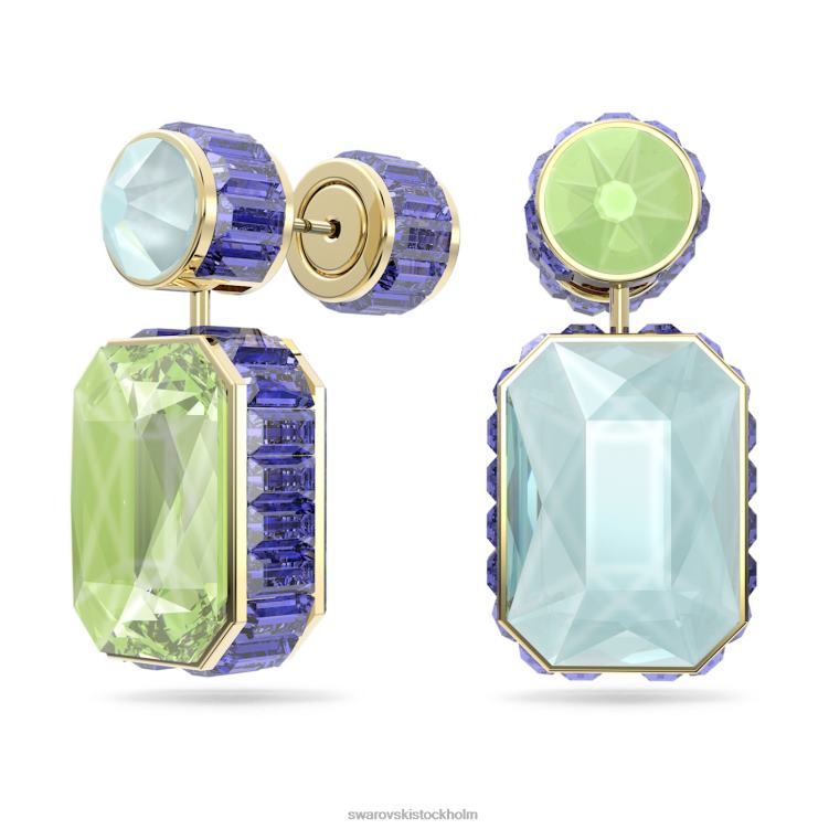 Swarovski orbita droppe örhängen P28L779 Smycken asymmetrisk design, octagon cut, flerfärgad, guldfärgad pläterad