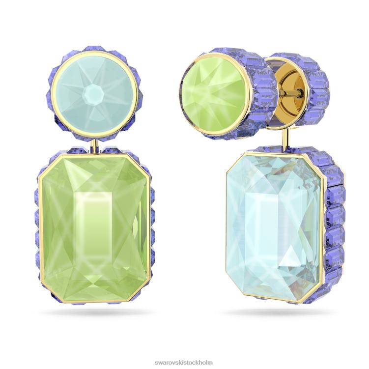 Swarovski orbita droppe örhängen P28L779 Smycken asymmetrisk design, octagon cut, flerfärgad, guldfärgad pläterad