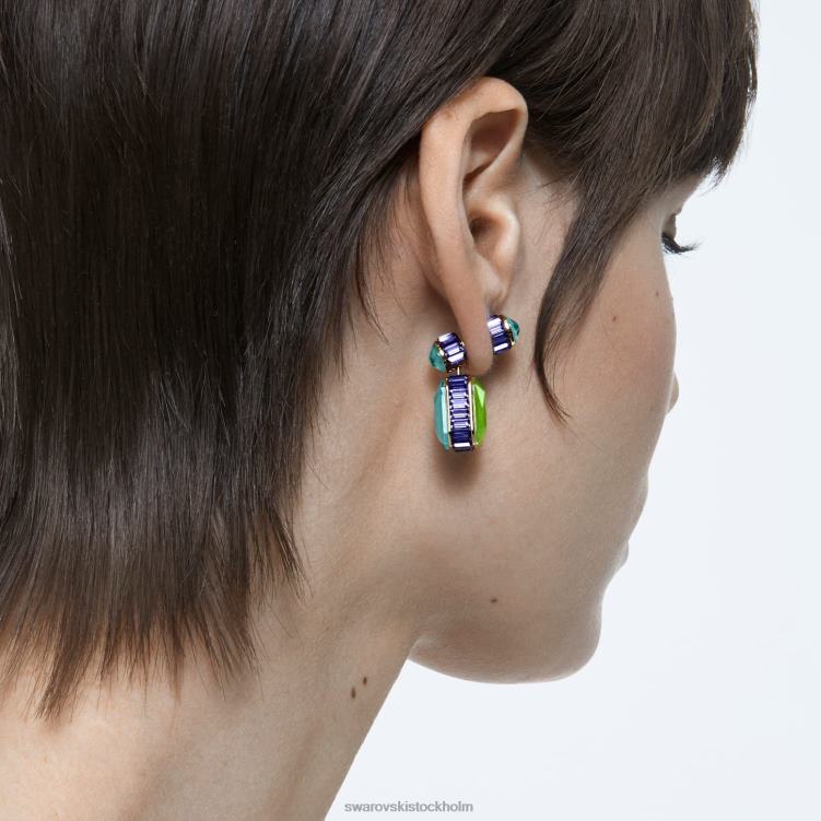 Swarovski orbita droppe örhängen P28L779 Smycken asymmetrisk design, octagon cut, flerfärgad, guldfärgad pläterad