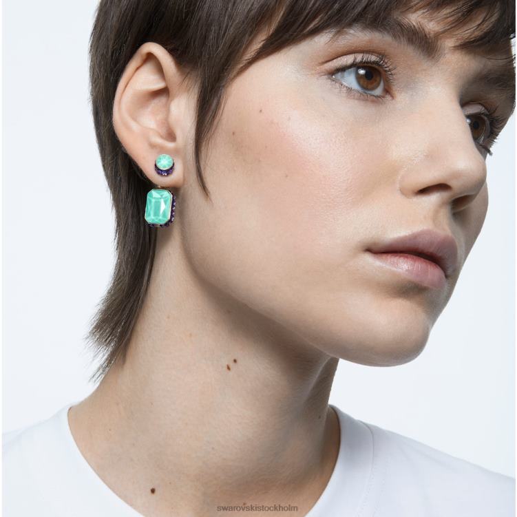 Swarovski orbita droppe örhängen P28L779 Smycken asymmetrisk design, octagon cut, flerfärgad, guldfärgad pläterad