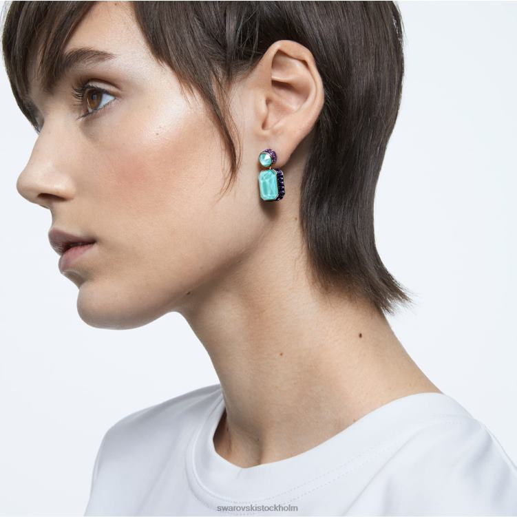 Swarovski orbita droppe örhängen P28L779 Smycken asymmetrisk design, octagon cut, flerfärgad, guldfärgad pläterad