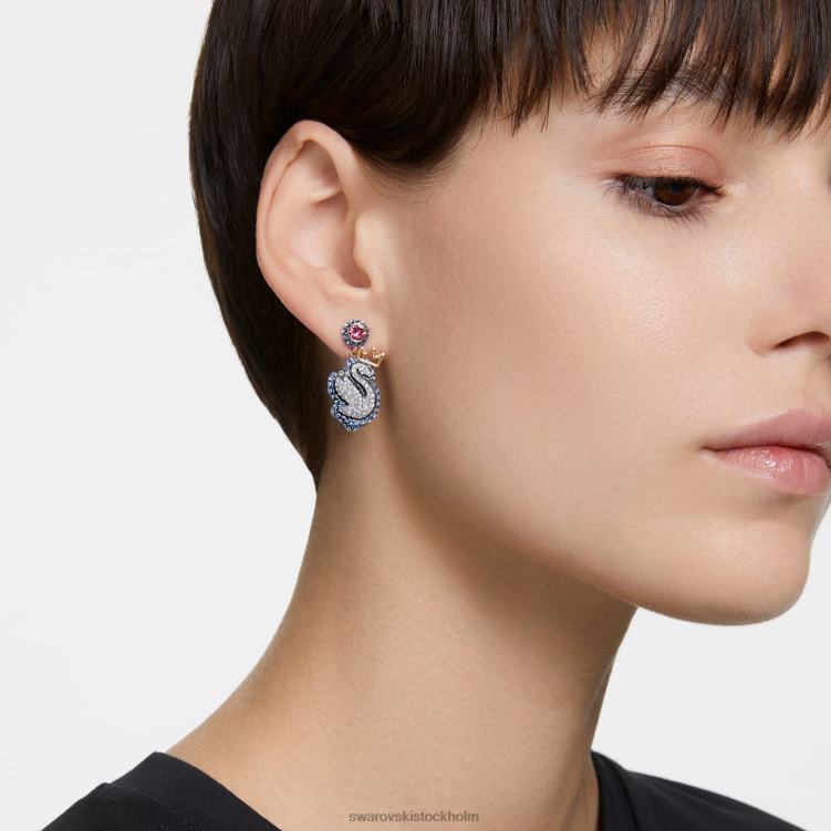 Swarovski pop svan droppe örhängen P28L821 Smycken svan, blå, guldfärgad