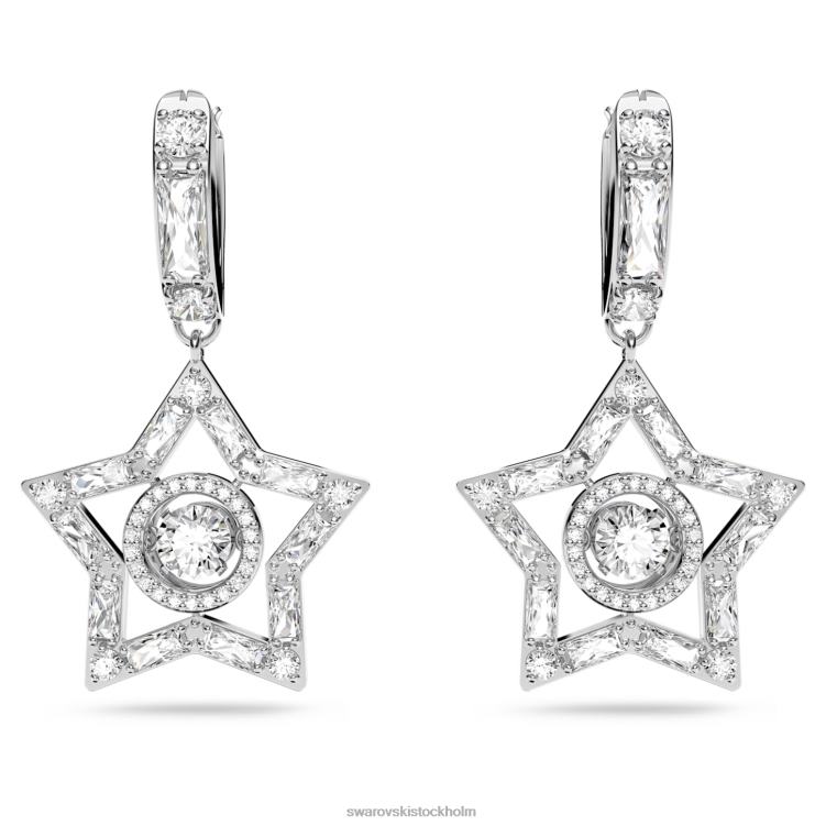 Swarovski stella droppe örhängen P28L789 Smycken blandade snitt, stjärna, vit, rodiumpläterad