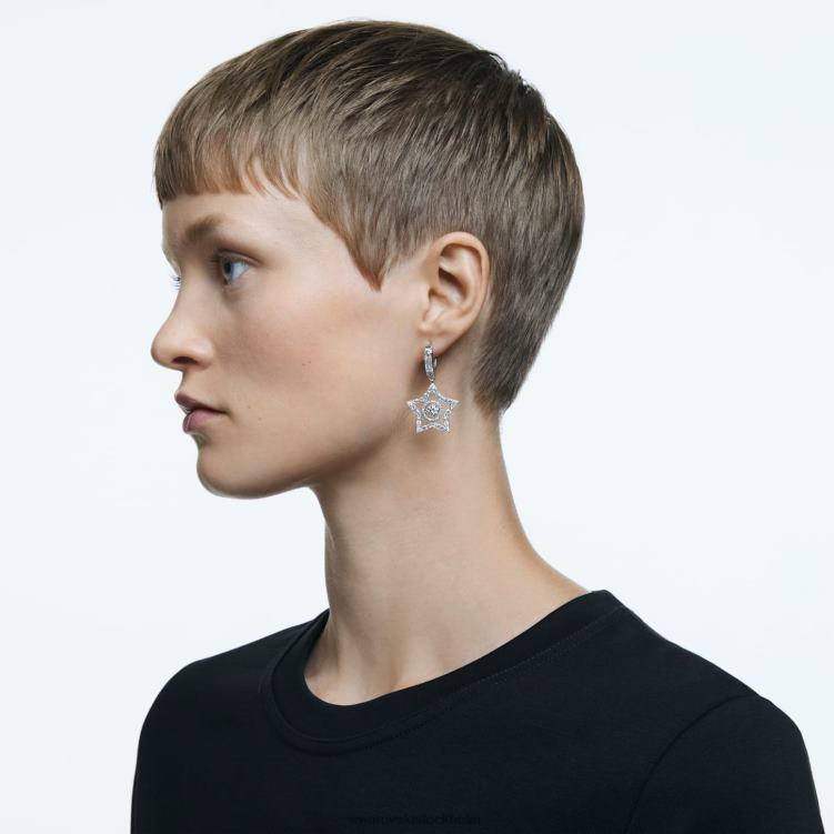 Swarovski stella droppe örhängen P28L789 Smycken blandade snitt, stjärna, vit, rodiumpläterad