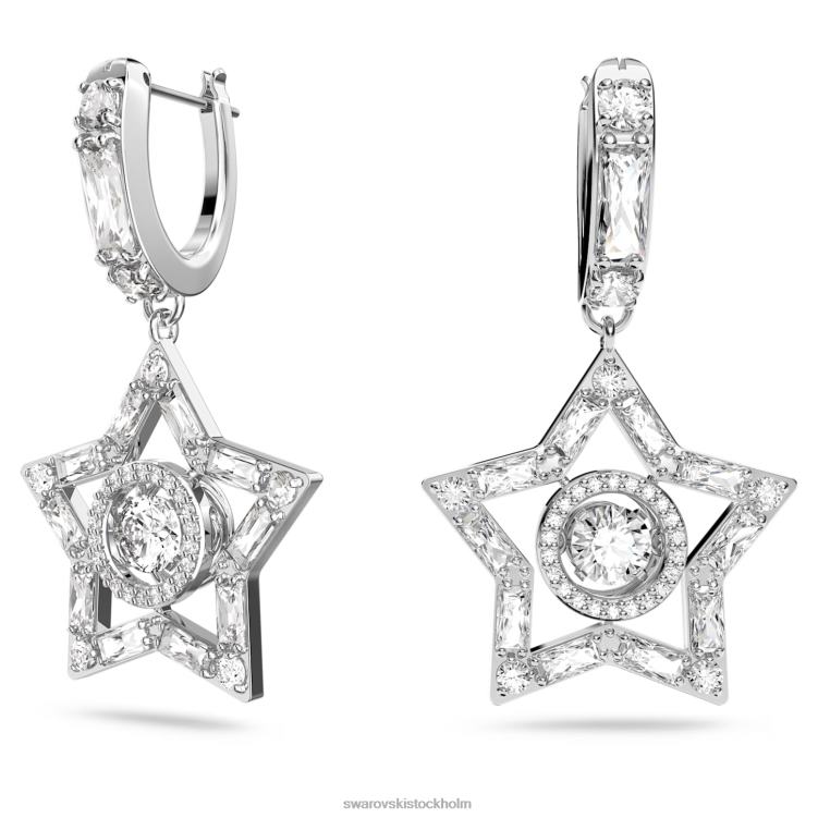 Swarovski stella droppe örhängen P28L789 Smycken blandade snitt, stjärna, vit, rodiumpläterad