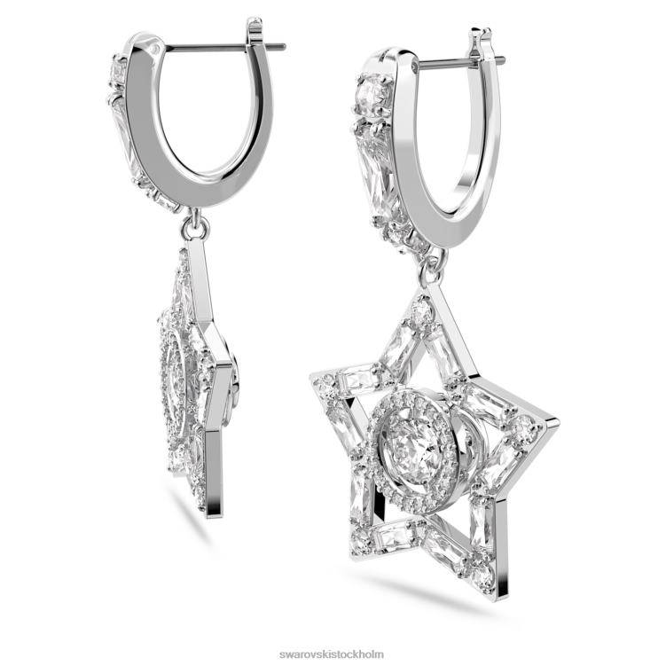 Swarovski stella droppe örhängen P28L789 Smycken blandade snitt, stjärna, vit, rodiumpläterad