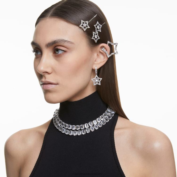 Swarovski stella droppe örhängen P28L789 Smycken blandade snitt, stjärna, vit, rodiumpläterad