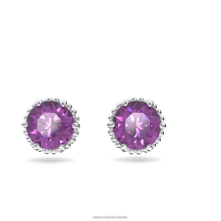 Swarovski Birdstone örhängen runda skurna P28L692 Smycken februari, lila, rodiumpläterad