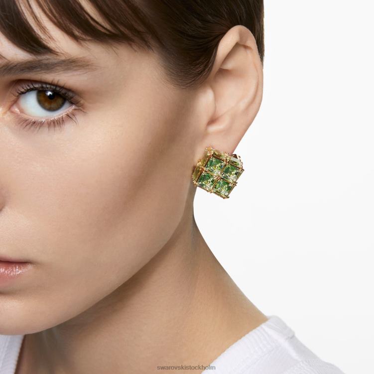 Swarovski curiosa örhänge P28L976 Smycken enkel, fyrkantig, grön, guldfärgad
