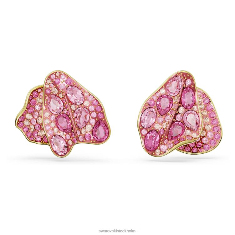 Swarovski florere örhängen P28L668 Smycken asymmetrisk design, blomma, rosa, guldfärgad
