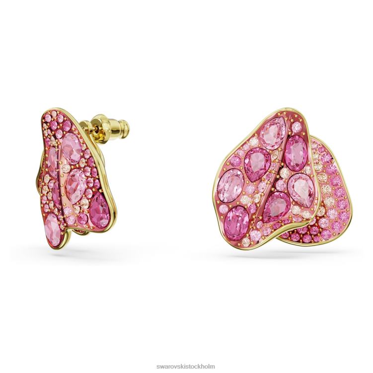 Swarovski florere örhängen P28L668 Smycken asymmetrisk design, blomma, rosa, guldfärgad