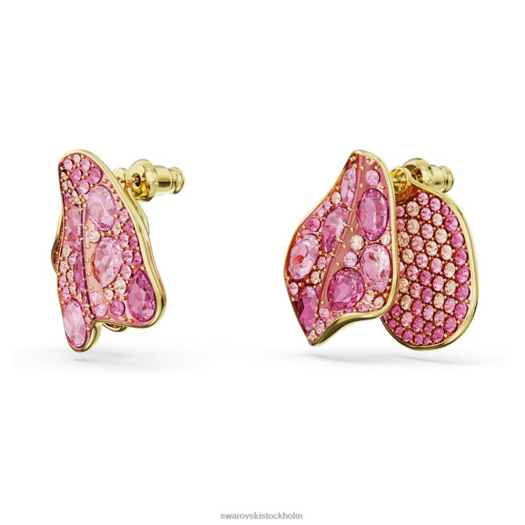 Swarovski florere örhängen P28L668 Smycken asymmetrisk design, blomma, rosa, guldfärgad