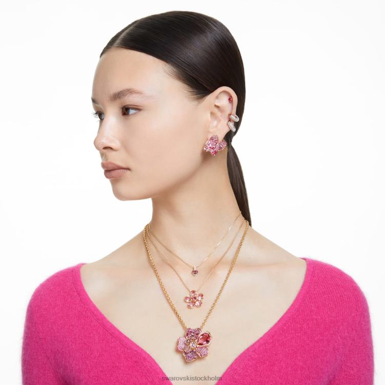Swarovski florere örhängen P28L668 Smycken asymmetrisk design, blomma, rosa, guldfärgad