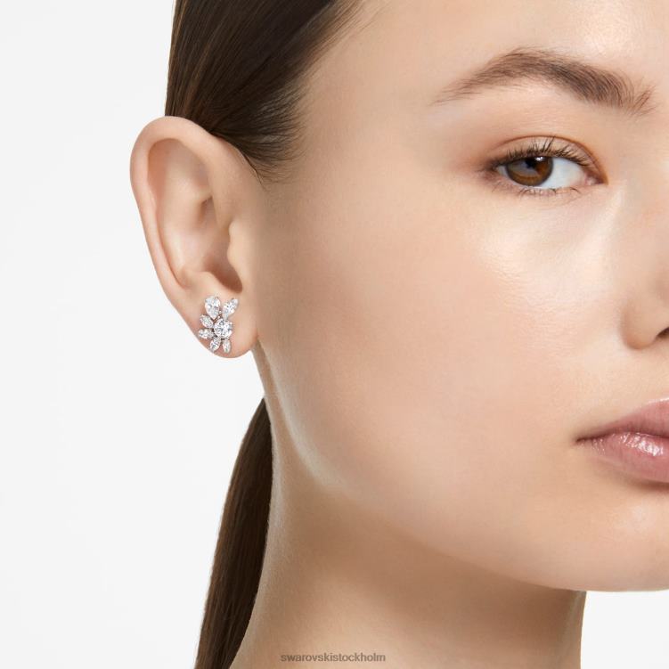 Swarovski gema örhängen P28L722 Smycken blandade snitt, blomma, vit, rodiumpläterad