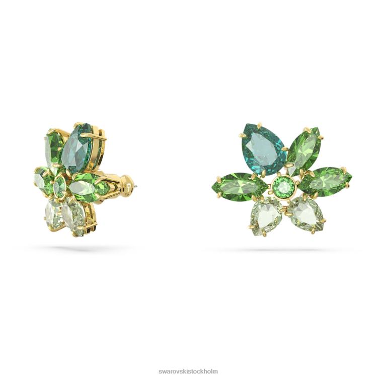 Swarovski gema örhängen P28L745 Smycken blandade snitt, blomma, grön, guldfärgad