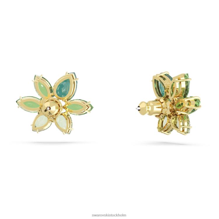 Swarovski gema örhängen P28L745 Smycken blandade snitt, blomma, grön, guldfärgad