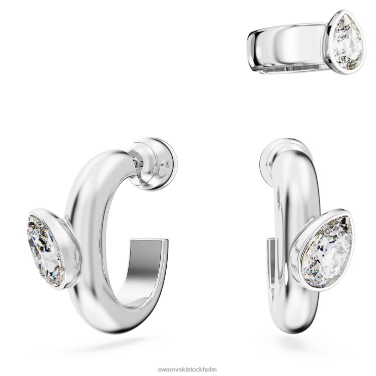 Swarovski dextera hoop örhängen med öronmanschett P28L399 Smycken päronskuren, vit, rodiumpläterad