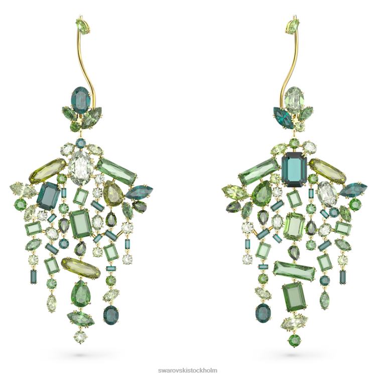 Swarovski gema öronkuddar P28L858 Smycken asymmetrisk design, blandade snitt, ljuskrona, grön, guldfärgad