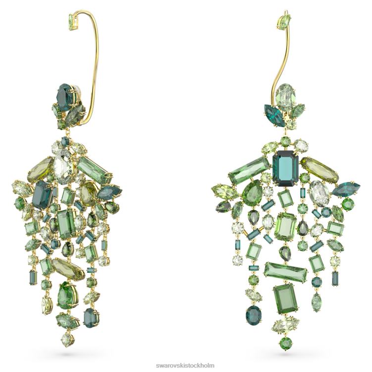Swarovski gema öronkuddar P28L858 Smycken asymmetrisk design, blandade snitt, ljuskrona, grön, guldfärgad