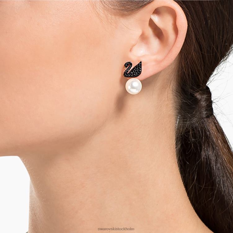 Swarovski ikoniska jackor med svanörhänge P28L964 Smycken svan, svart, roséguld pläterad
