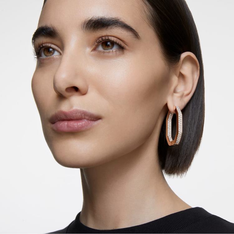 Swarovski dextera hoop örhängen P28L910 Smycken oktagonform, vit, roséguld pläterad