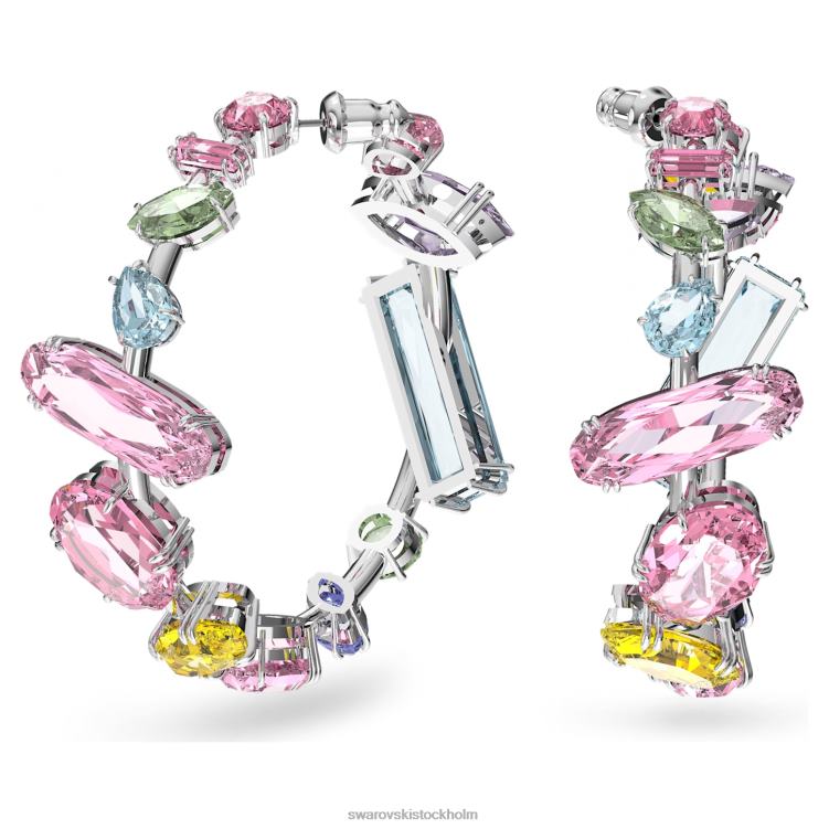 Swarovski gema hoop örhängen P28L867 Smycken blandade snitt, flerfärgade, rodiumpläterade