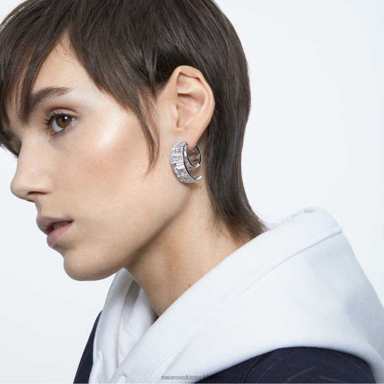 Swarovski matrix hoop örhängen P28L907 Smycken baguetteskuren, vit, rodiumpläterad