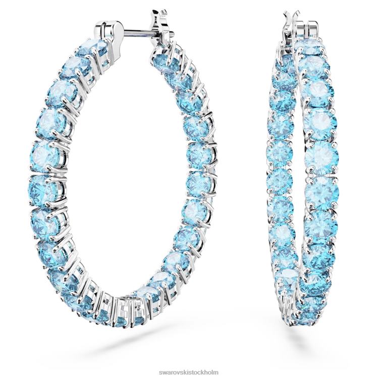 Swarovski matrix hoop örhängen P28L923 Smycken rund skuren, blå, rodiumpläterad