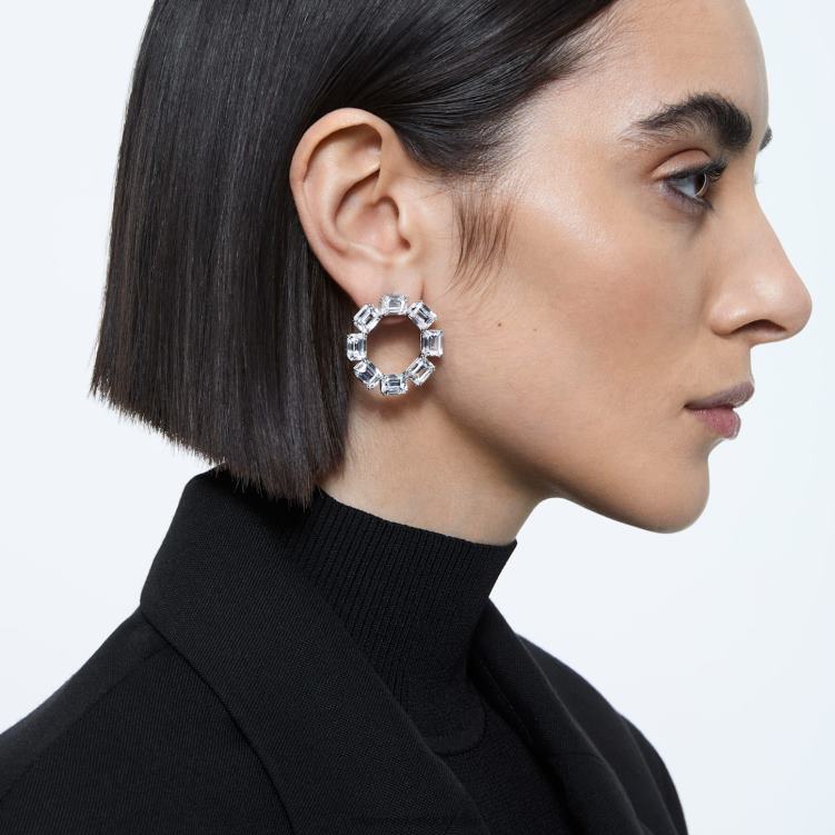 Swarovski millenia hoop örhängen P28L935 Smycken octagon cut, vit, rodiumpläterad