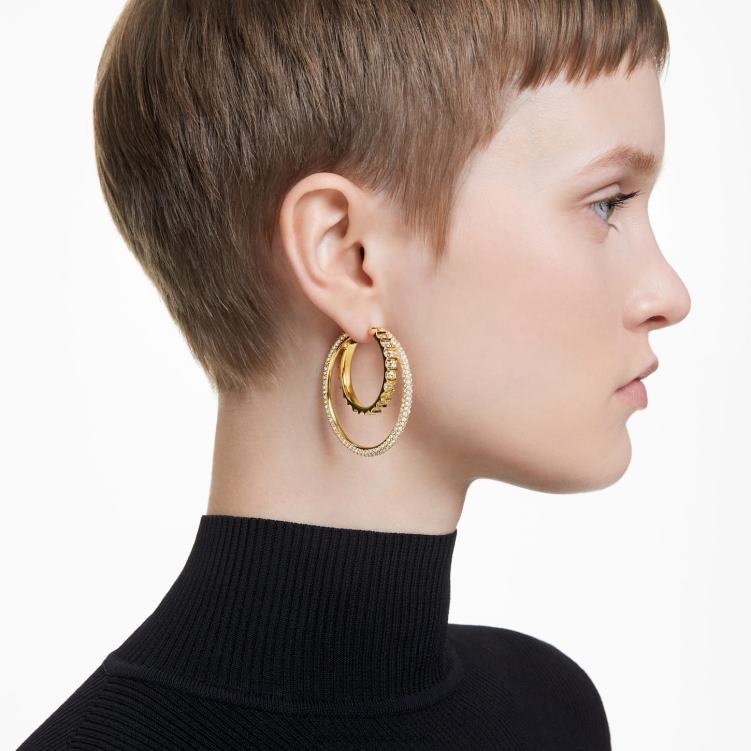 Swarovski rota hoop örhängen P28L864 Smycken blandade snitt, vit, guldfärgad