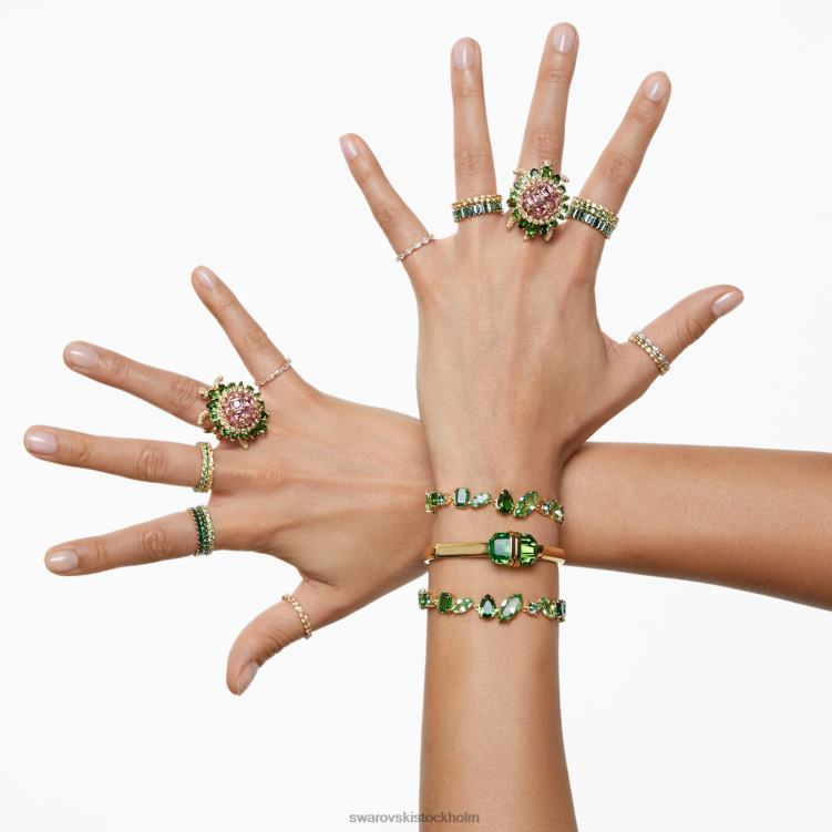 Swarovski matrisring P28L995 Smycken rund skärning, grön, guldfärgad