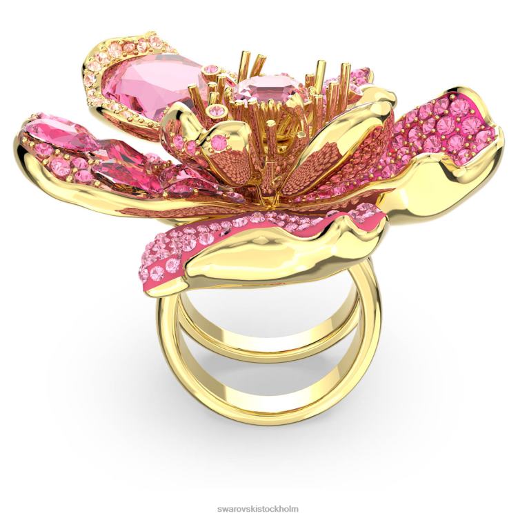 Swarovski florere cocktailring P28L1022 Smycken bana, blomma, rosa, guldfärgad