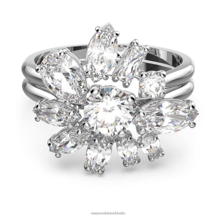 Swarovski gema cocktailring P28L1084 Smycken blandade snitt, blomma, vit, rodiumpläterad