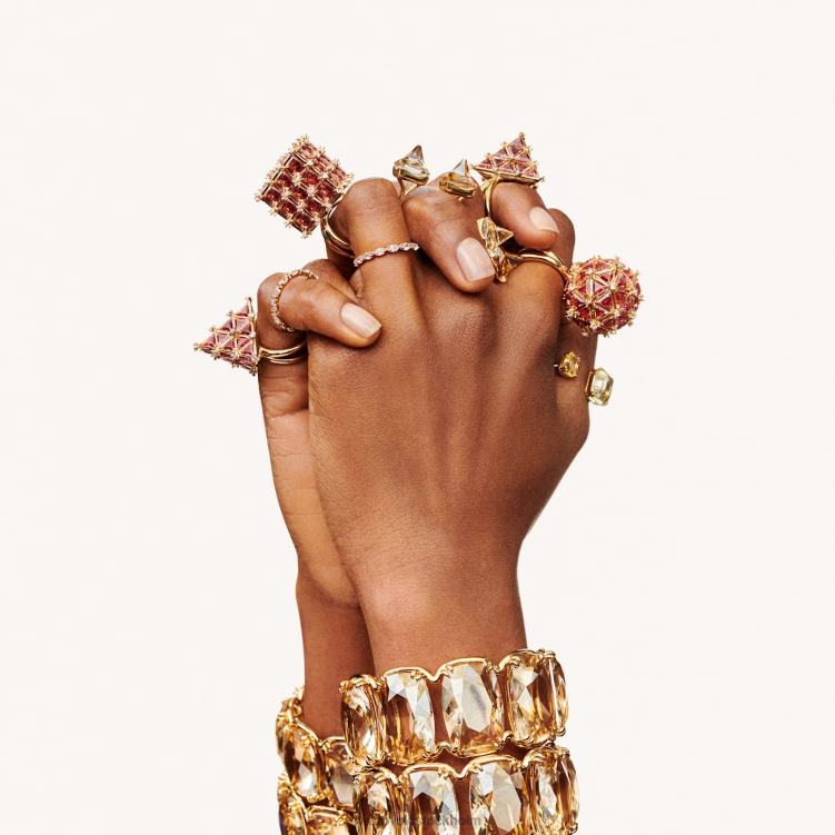 Swarovski ortyx öppen ring P28L1065 Smycken pyramidskuren, gul, guldfärgad