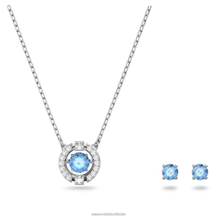 Swarovski glittrande dansuppsättning P28L374 Smycken rund skuren, blå, rodiumpläterad