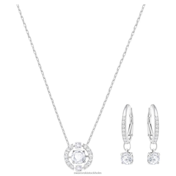Swarovski glittrande dansuppsättning P28L413 Smycken rund skuren, vit, rodiumpläterad