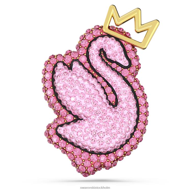 Swarovski pop svan brosch P28L1100 Tillbehör svan, rosa, guldfärgad