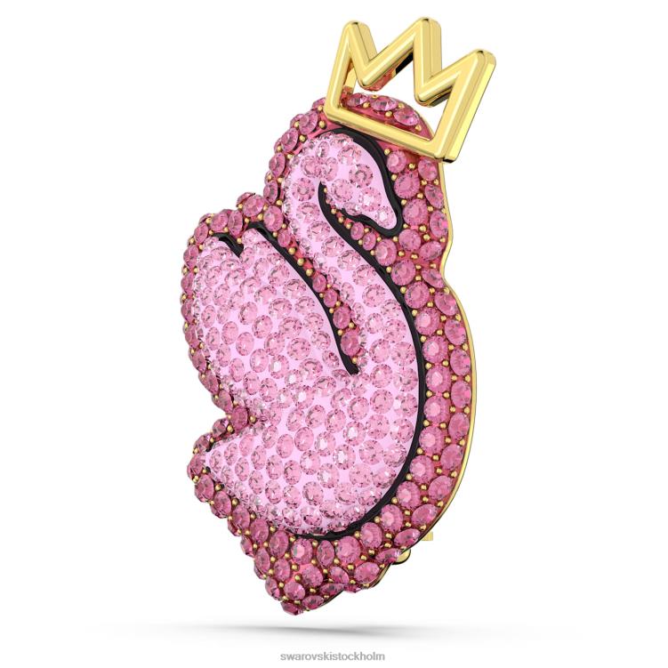 Swarovski pop svan brosch P28L1100 Tillbehör svan, rosa, guldfärgad