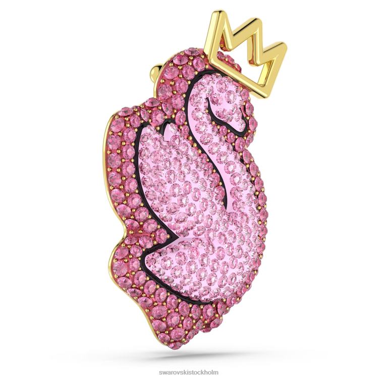 Swarovski pop svan brosch P28L1100 Tillbehör svan, rosa, guldfärgad