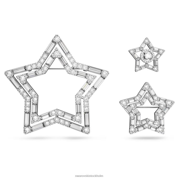 Swarovski stella brosch P28L394 Tillbehör blandade snitt, stjärna, vit, rodiumpläterad