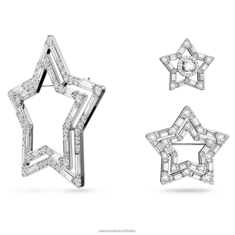 Swarovski stella brosch P28L394 Tillbehör blandade snitt, stjärna, vit, rodiumpläterad