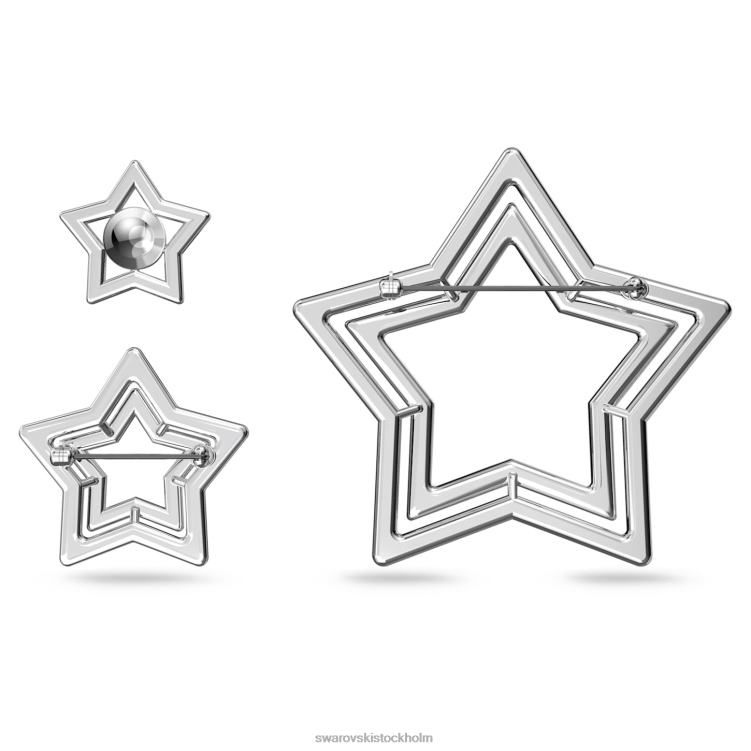 Swarovski stella brosch P28L394 Tillbehör blandade snitt, stjärna, vit, rodiumpläterad
