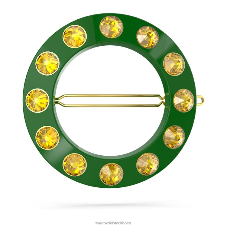 Swarovski hårklämma P28L1473 Tillbehör rund skuren, rund form, grön, guldfärgad